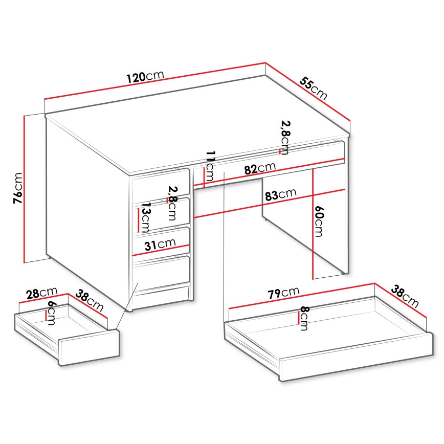 Psací stůl ADA 76x120 cm dub artisan