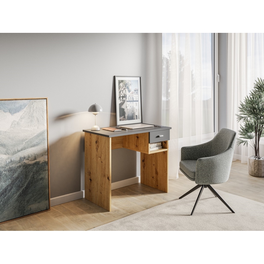 Psací stůl RICO 90x50 cm dub artisan/šedá