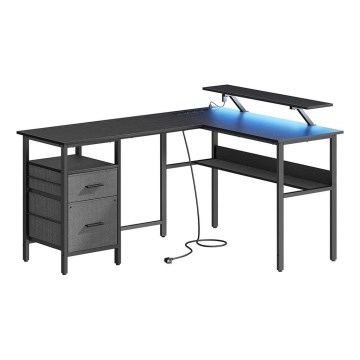 Psací stůl s podsvícením SOLEA-X 150x120 cm hnědá/černá