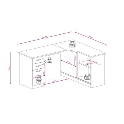 Psací stůl s policí a zásuvkami ROBERTO levá dub artisan/bílá