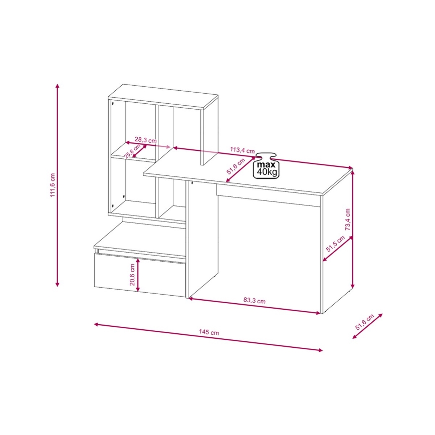 Psací stůl s policí MARLO 145x52 cm dub artisan/antracit