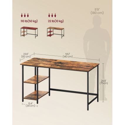 Psací stůl SOLEA 140x60 cm hnědá/černá