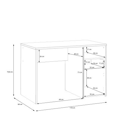 Psací stůl URO dub 110x60 cm artisan/bílá