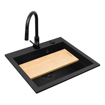 Pyramis 070169001_2 - Kuchyňský dřez s krájecí deskou SIROS 57x51,5 cm + dřezová baterie granit/černá