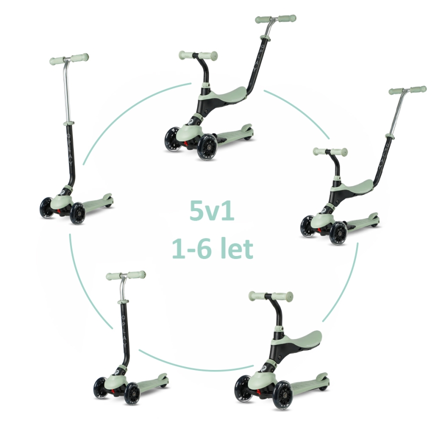 QPlay - Dětská koloběžka s LED kolečky 5v1 SEMA PRO zelená