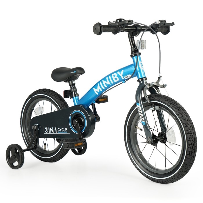 QPlay - Dětské kolo 14" MINIBY 3v1 modrá