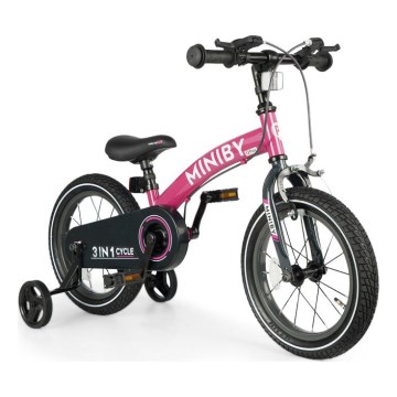 QPlay - Dětské kolo 14" MINIBY 3v1 růžová