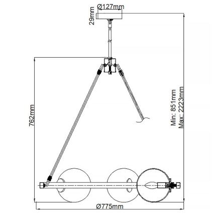 Quintiesse - Lustr na tyči HARPER 5xE14/60W/230V pr. 77,5 cm lesklý chrom/kouřová