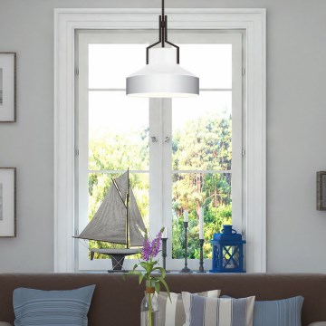 Quoizel - Lustr na tyči BRECKEN 2xE27/60W/230V černá/bílá