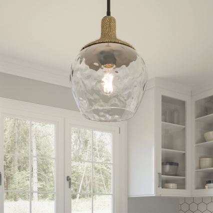 Quoizel - Lustr na tyči ROYER 1xE27/60W/230V pr. 30,2 cm čirá/černá/béžová