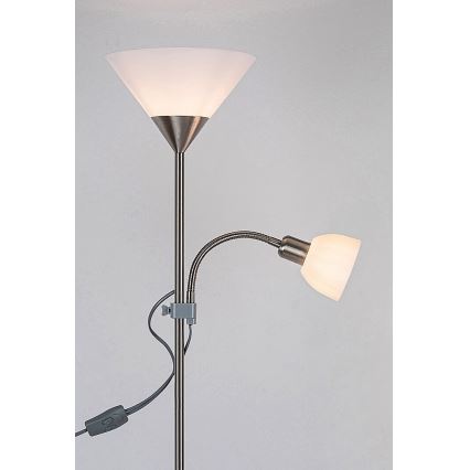 Rabalux - Stojací lampa ACTION 1xE27/100W/230V + 1xE14/25W matný chrom/bílá