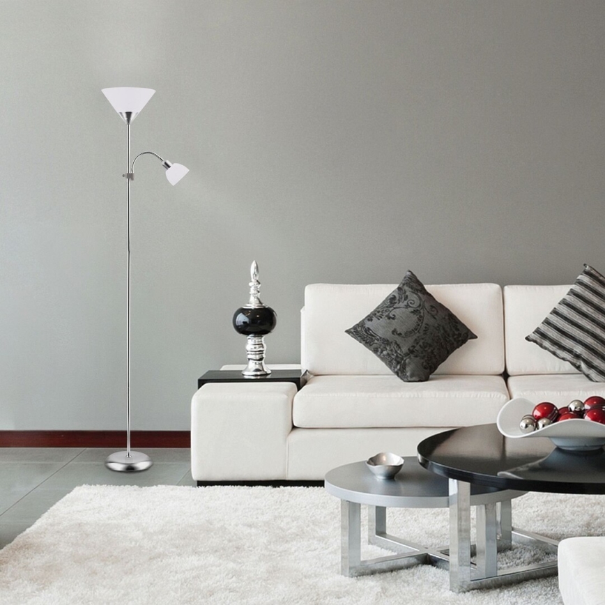Rabalux - Stojací lampa 1xE27/100W+E14/25W matný chrom/bílá