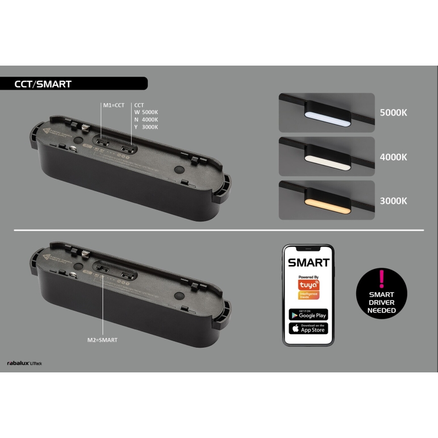 Rabalux - LED Stmívatelné bodové svítidlo do 1-fázového lištového systému LED/9W/24V 2700-5500K Wi-Fi Tuya černá