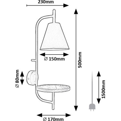 Rabalux - Nástěnná lampa s poličkou 1xE27/15W/230V buk