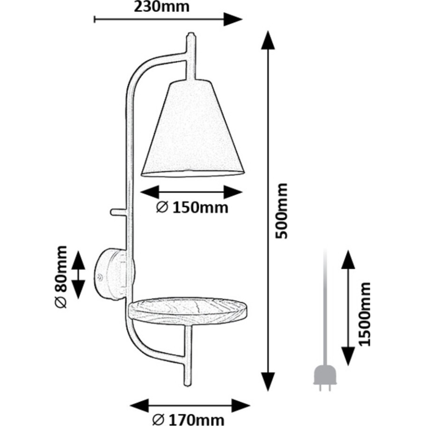 Rabalux - Nástěnná lampa s poličkou 1xE27/15W/230V buk