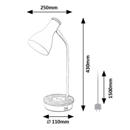 Rabalux - Stmívatelná dotyková stolní lampa s bezdrátovým nabíjením 1xE14/25W/230V kaučukovník