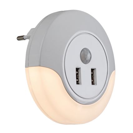 Rabalux - LED Noční světlo do zásuvky se senzorem 2xUSB LED/13,9W/230V 3000K