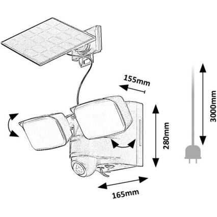 Rabalux - LED Solární nástěnné flexibilní svítidlo se senzorem a externím panelem 2xLED/5W/3,7V IP54 černá