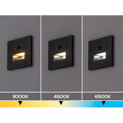 Rabalux - LED Schodišťové svítidlo se senzorem pohybu a soumraku LED/1W/230V 3000/4500/6500K černá