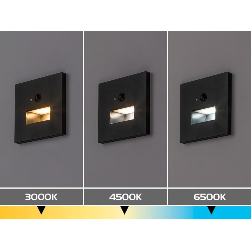 Rabalux - LED Schodišťové svítidlo se senzorem pohybu a soumraku LED/1W/230V 3000/4500/6500K černá