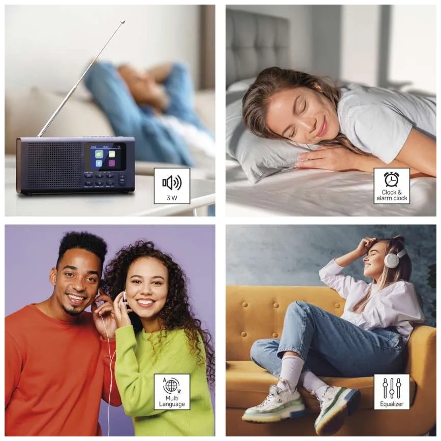 Rádio DAB DAB+ FM 3W/5V/4xAA černá