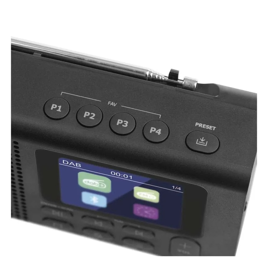 Rádio DAB DAB+ FM 3W/5V/4xAA černá