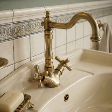RAV Slezák MK121.0/8SM - Dřezová/umyvadlová baterie + výpusť MORAVA RETRO 22,4 cm stará mosaz