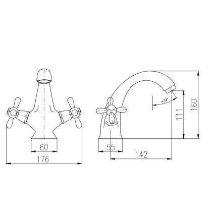 RAV Slezák MK128.0CMATSM - Umyvadlová baterie MORAVA RETRO 16 cm černá/mosaz