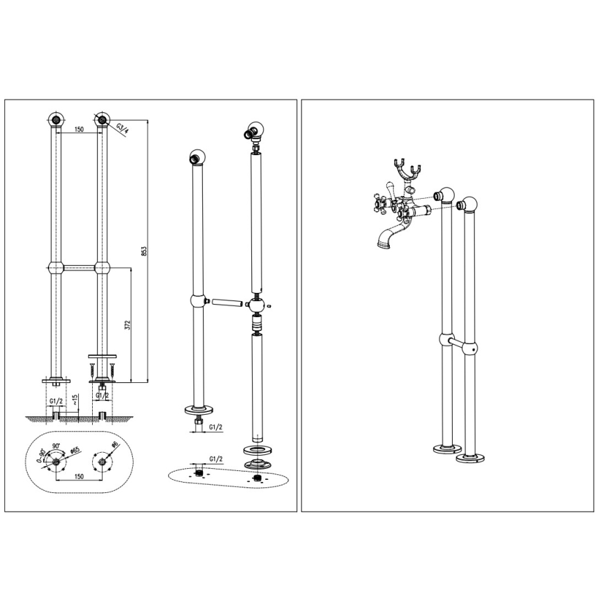 RAV Slezák MK150.5/2CMATSM - Vanová sada s baterií MORAVA RETRO černá/mosaz