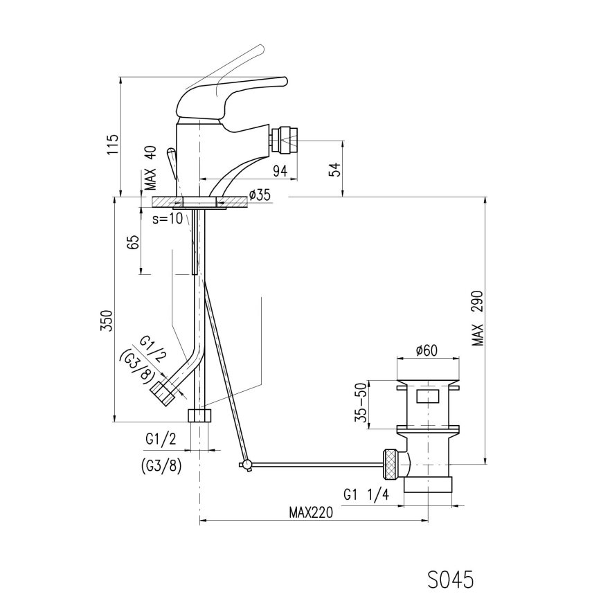 RAV Slezák SA045.0 - Bidetová baterie + výpusť SAZAVA 11,5 cm lesklý chrom