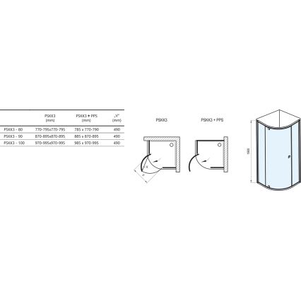 Ravak 37677U00Z1 - Sprchový kout třídílný čtvrtkruhový PIVOT 90x90 cm satin