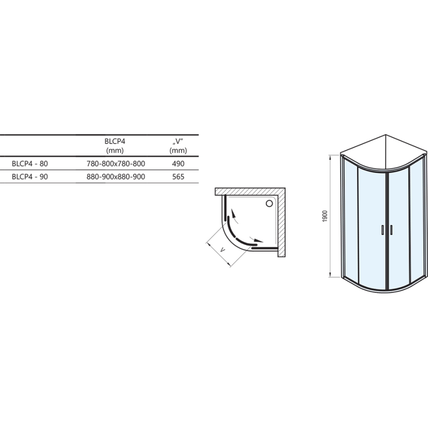 Ravak 3B270100ZG - Sprchový kout čtyřdílný čtvrtkruhový BLIX 90x90 cm bílá