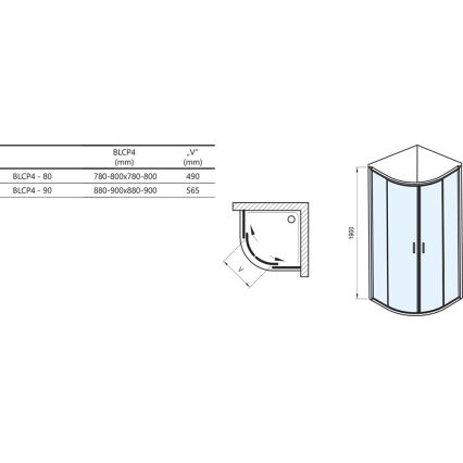 Ravak 3B270C00Z1B - Sprchový kout čtyřdílný čtvrtkruhový BLIX 90x90 cm lesklý chrom