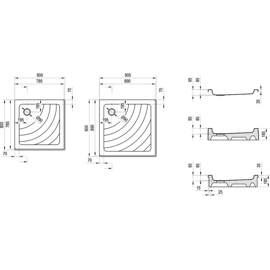 Ravak A007701120 - Sprchová vanička čtvercová ANGELA 90x90 cm bílá