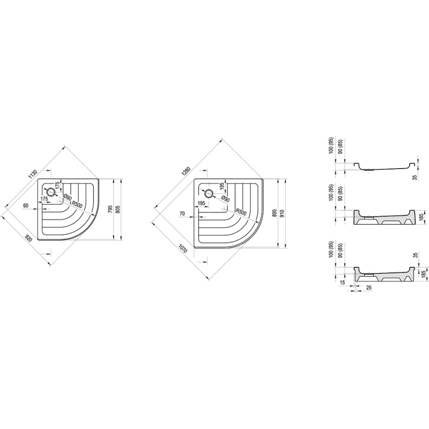 Ravak A207001120 - Sprchová vanička čtvrtkruhová RONDA 90x90 cm bílá