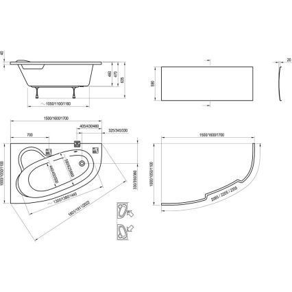 Ravak C451000000 - Rohová vana ASYMMETRIC 150x100 cm akrylát/bílá
