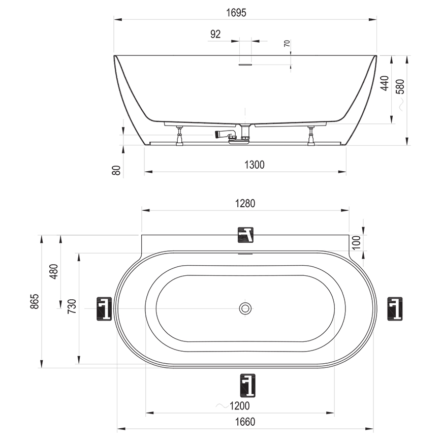 Ravak CC71700000 - Vana FREEDOM 170x87 cm akrylát/černá