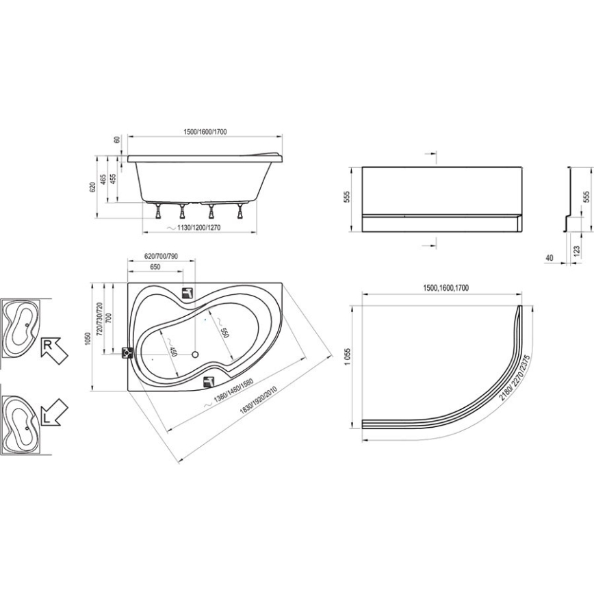 Ravak CM21000000 - Rohová vana ROSA 160x105 cm akrylát/bílá