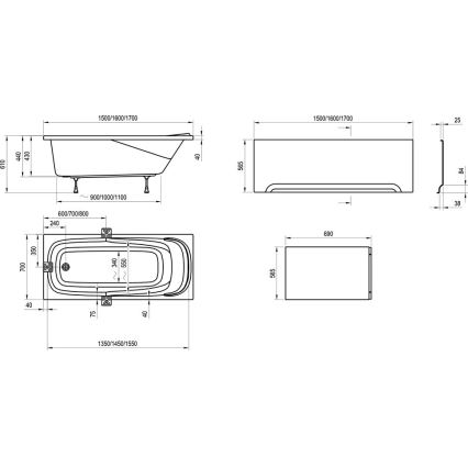 Ravak CP11000000 - Vana VANDA 160x70 cm akrylát/lesklá bílá