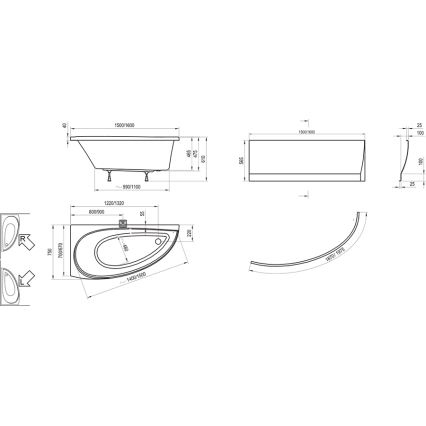 Ravak CS01000000 - Rohová vana AVOCADO 150x75 cm akrylát/bílá