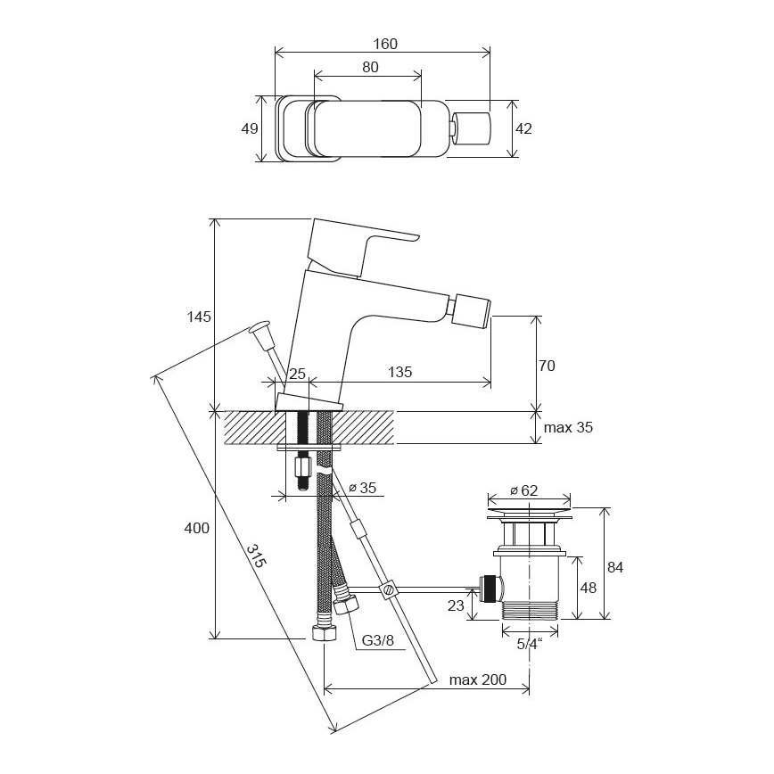 Ravak X070133 - Bidetová baterie FREE lesklý chrom