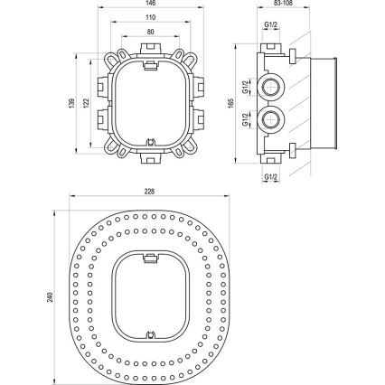 Ravak X070139 - Základní těleso pro podomítkové baterie R-BOX VARI 13,9x14,6 cm