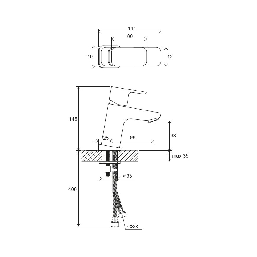 Ravak X070148 - Umyvadlová baterie FREE 14,4 cm černá