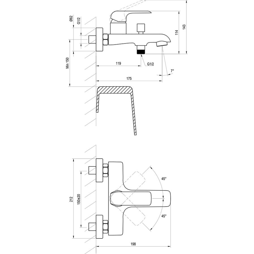 Ravak X070175 - Vanová baterie FLAT matná černá