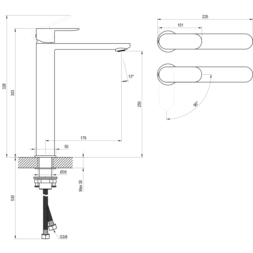 Ravak X070461 - Umyvadlová baterie CHROME 30 cm černá
