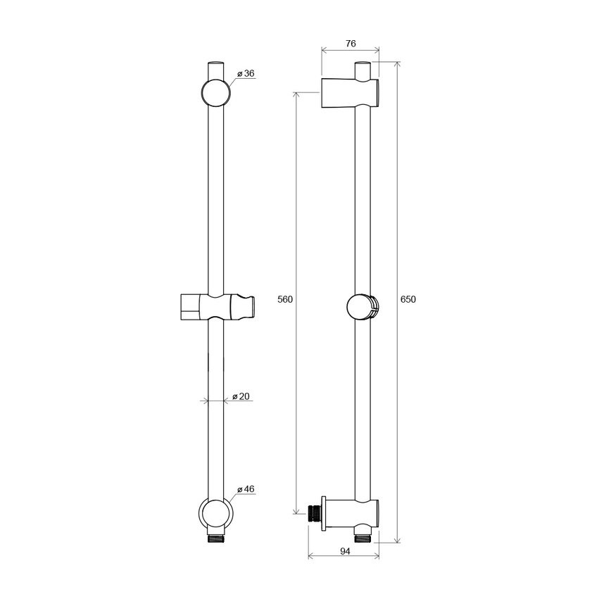 Ravak X07P342 - Sprchová tyč se stěnovým vývodem 65 cm lesklý chrom