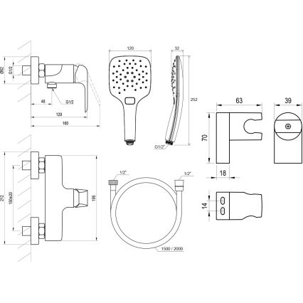 Ravak X07S116 - Sprchová sada s baterií FLAT matná černá