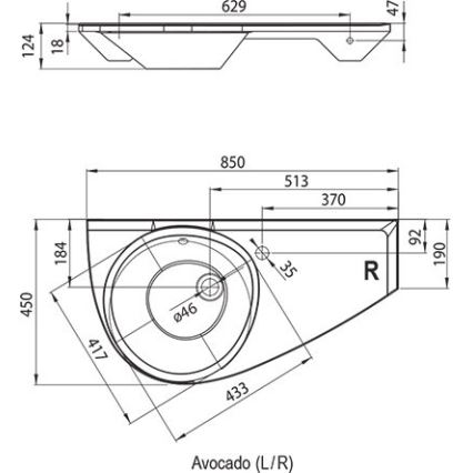 Ravak XJ1P1100000 - Závěsné umyvadlo AVOCADO 85x45 cm litý mramor/bílá