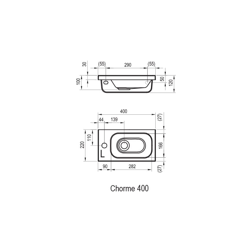 Ravak XJGL1100000 - Závěsné umyvadlo CHROME 40x22 cm litý mramor/bílá