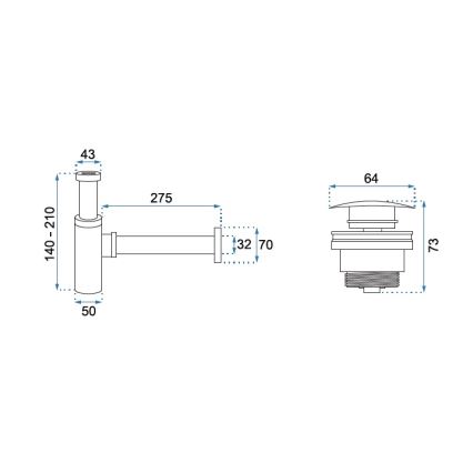 REA-A5692 - Umyvadlový sifon s výpustí CLICK-CLACK pr. 6,4 cm zlatá